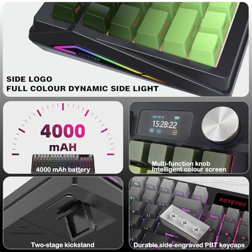 Image of KUTETHY Wireless Mechanical Keyboard,RGB Backlit Gaming-Blackberry Contours | Smart Display & Knob,Tri-Mode BT5.0 /2.4GHz /USB-C,Hot Swappable Pre-lubed Linear Switches,Contour keycaps(Dark Switches)