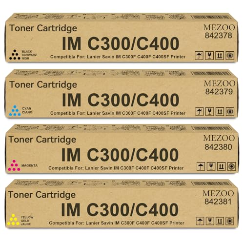 Image of MEZOO IM C300 IM C400 IMC300 IMC400 Toner Cartridge High Yield 842378 842379 842380 842381 Compatible for Ricoh Lanier Savin IM C300F C300SF C300SRF C400F C400SF C400SRF C401F C401SF Printer (4-Pack)