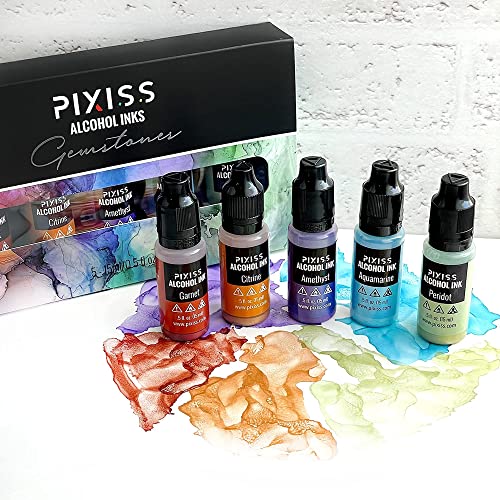 Color Metallic Alcohol Ink Set, Gemstone Colors, Colored Metallic Mixatives With Extreme Shimmer For Alcohol Ink Paper, Large 0.5 Ounce Inks #TOP5