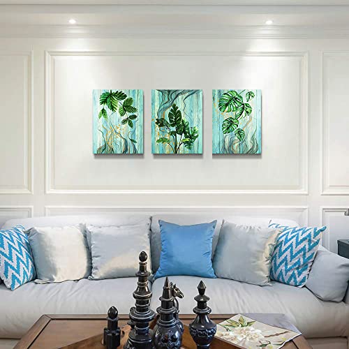 Canvas Wall Art For Bedroom Wall Decor For Living Room Kitchen Wall Pictures Artwork Office Decor Canvas Prints Green Plant Abstract Painting 12" X 16" 3 Piece Framed Modern Bathroom Home Decorations #TOP1