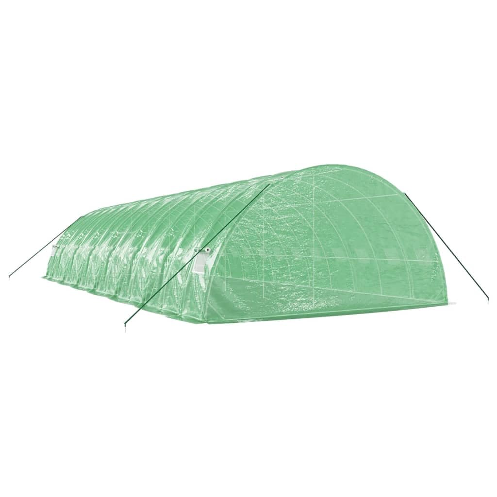 Invernadero con marco de acero verde, 84 m², 14 x 6 x 2,85 m, tienda de campaña de polietileno con puerta y 4 ventanas de red para tomates, cultivo de plantas, protección contra la intemperie