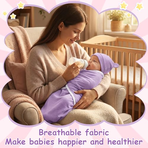 Image of Ramede 6 Pack Swaddle Blanket with Hats for Baby Girl Boy 100% Cotton Swaddles 0-3 Months, Adjustable Breathable Skin Friendly Receiving Blanket Wrap, Essential for Newborns(Classic,Light Color)