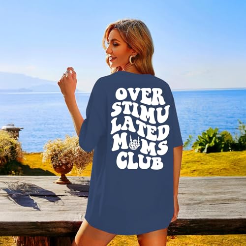 Image of Yuyiify Oversized Tshirts for Women Mama Overstimulated Cool Moms Club Skeleton Shirt Funny Mom Graphic Tees Top