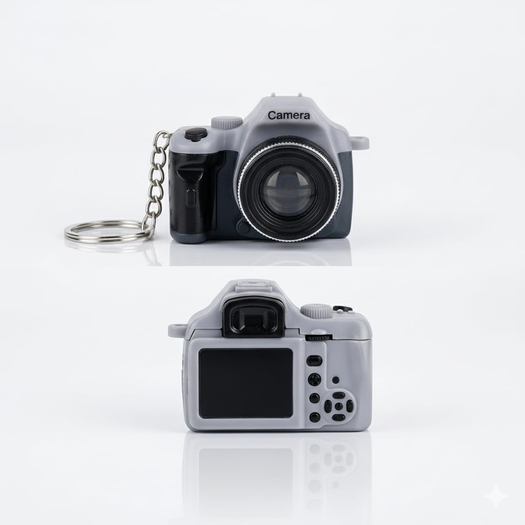 Zuno Mini Camera Keychain with LED Flash & Sound | Unique Gift for Husband, Boyfriend & Friends | Ideal for Diwali, Christmas & Anniversaries | DSLR Style Grey