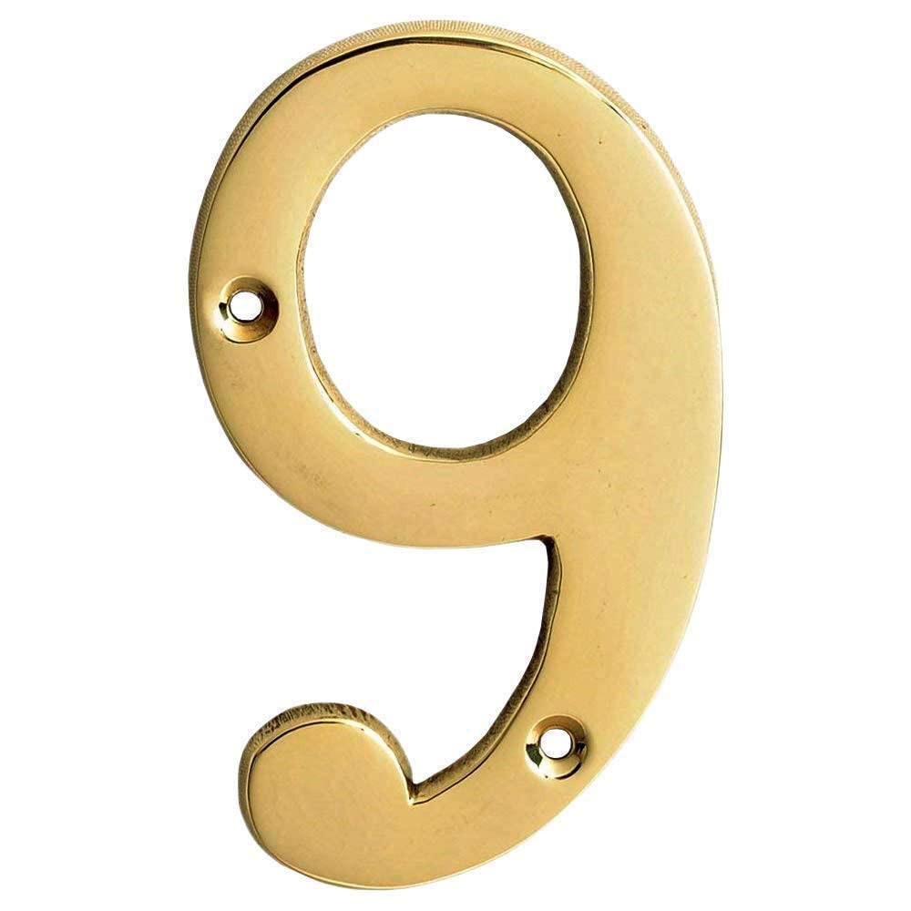 eSplanade 4" Brass House Hotel Door Number Plaque Sticky Numeric Numerical Digit 0-9 (9 (Nine))
