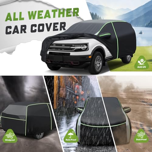 Image of Mixsuper Liner Car Cover for Ford Bronco Sport 2021-2026, 7 Layers Full Car Cover All Weather Car Covers for Bronco Sport, Waterproof Outdoor Cover with Zipper Door Reflective Strips