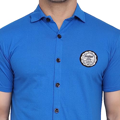 Image of Geum Men's Casual Shirt with Graphic Print | Short Sleeve Button-Down Shirt for Casual & Streetwear Look | Cotton Blend Slim Fit Shirt