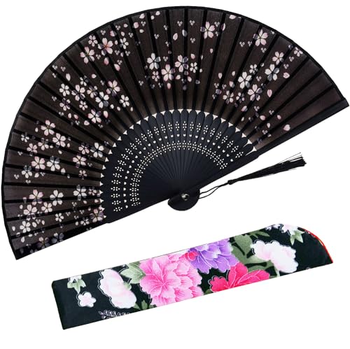 STHUAHE Ventilador portátil para mulheres, dobrável, chinês, japonês, vintage, bambu, seda, leque do