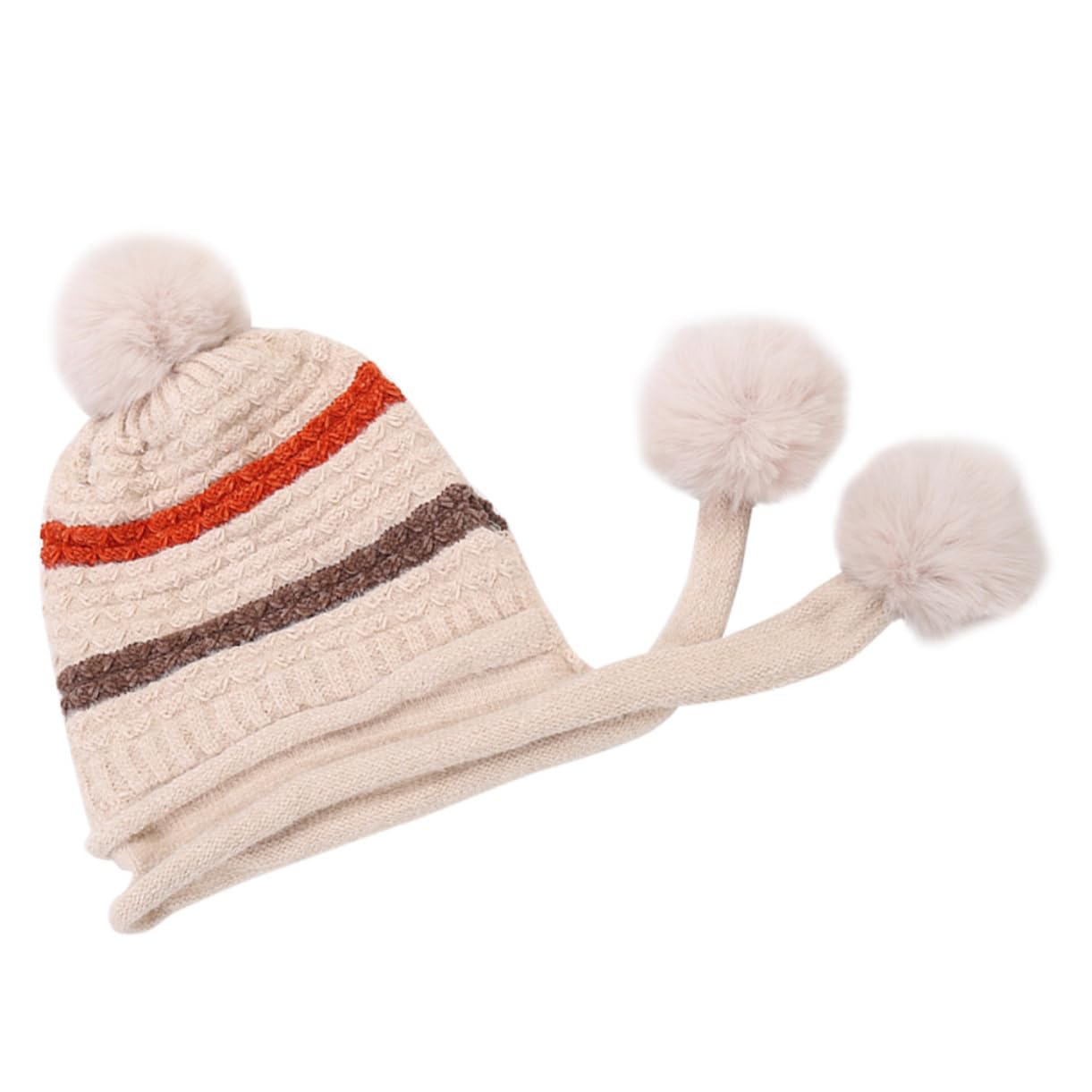 SHERCHPRY 3pièces Bonnet Laine pour Femmes Chapeau Hiver Chaud avec Pompons pour Ski Et Activités Extérieures Beige