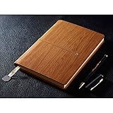 A5 Notebook, izBuy Leather Notebook and Pen Set Journal Diary Daily Use, 200 Lined Beige Pages, Wood Pattern Cover, Gel Pen Included