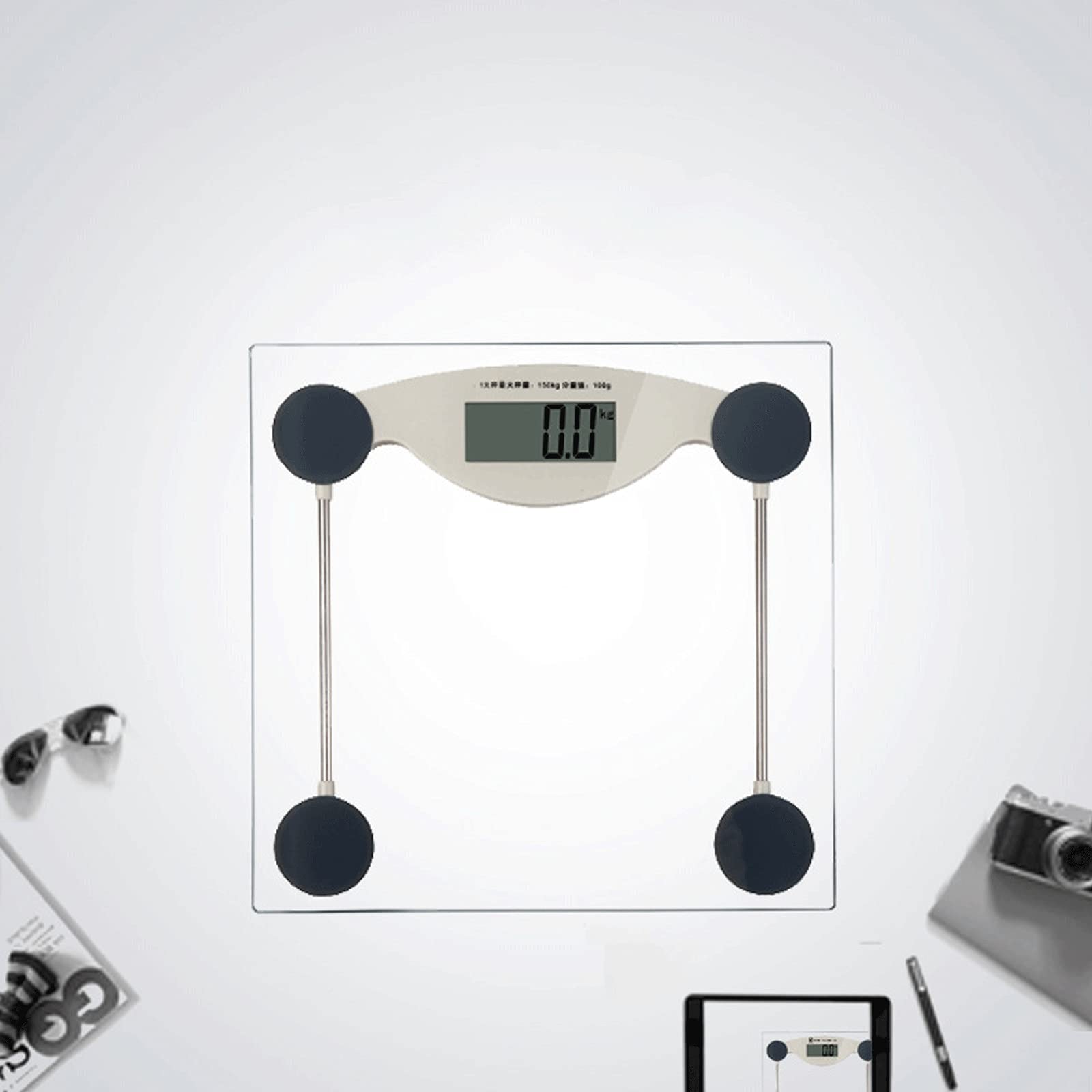 JINGYAN Básculas de baño digitales báscula de baño de peso corporal digital, retroiluminación LCD grande, medidas de alta precisión, vidrio templado de 6 mm