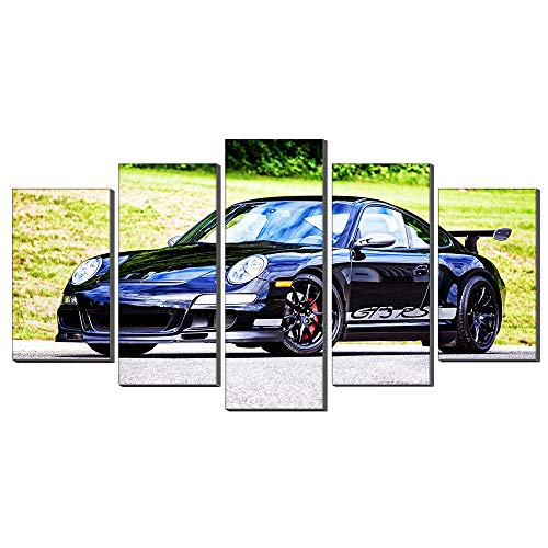 Voiture de sport de luxe Porsche tableau sur toile premium 5 panneaux encadrés 50x100cm