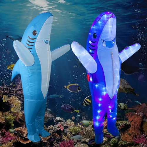 Disfraz inflable de tiburón con luces LED para adultos y niños miniatura 4