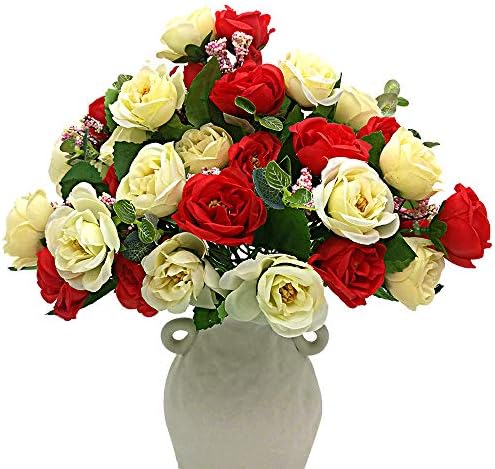 Hukidoy Artificial Flowers,Fake Silk Roses Flowers Wedding Bouquet Flower Arrangement for Home Decor Party Floral Centerpieces Decoration