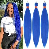 Blue Pre Stretched Braiding Hair 30 Inch Kanekalon Box Braid Hair Extensions 3 Packs Yaki Texture Pr