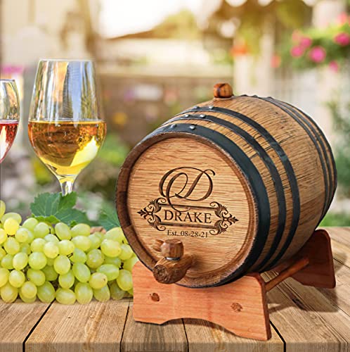 Personalized Whiskey Barrel - Engraved Wine Barrel - Custom Oak Mini Cask - Fancy Design (1 Liter Barrel) - Thumbnail 4