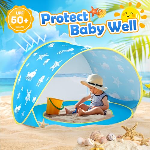 Image of Monobeach Baby Beach Tent Ocean Pop Up Portable Shade Pool UPF50+ UV Protection Sun Shelter for Infant with Easy Set Up Canopy