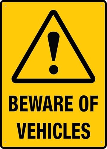 peiyeety Beware of Vehicles Sign 12x16 Inches Metal Sign, Rustproof Aluminum, Multicolor
