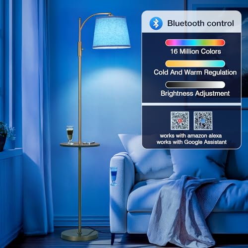 Image of AIDENOEY Smart Floor Lamp with Side Table | Stepless Dimming, RGB Multi-Color | Adjustable Swivel Head | Voice Control with Alexa & Google Assistant |Golden Lamp for Living Room,Bedroom,Home Office
