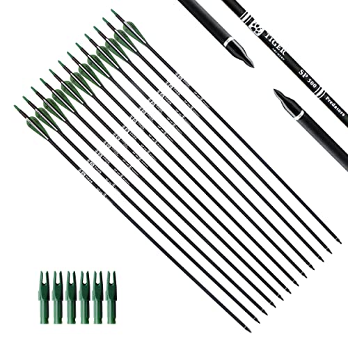 TIGER ARCHERY 30Inch Carbon Arrow Practice Hunting Arrows with Removable Tips for Compound & Recurve Bow(Pack of 12) (Deep Green White) by TIGER ARCHERY - Used condition - US$31.34