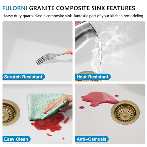 33 Granite Composite Kitchen Sink - Fulorni 33"x19" Kitchen Sink Undermount Ledge Workstation White Granite Quartz Composite Under Counter Single Bowl Sink Basin by Fulorni - Used condition - Image 8