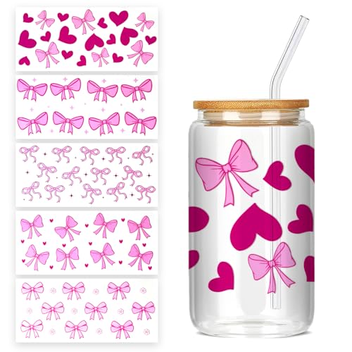 5 Sheets UV DTF Cup Wraps - Customizable Tumbler Decal Stickers for Glass Cups, St Patrick's Easter Plants Cup Wraps for Personalized Drinkware Design (Bow)