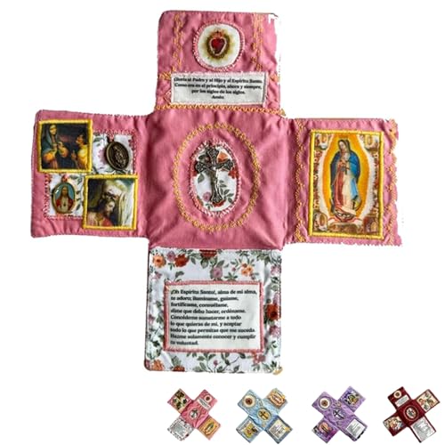 Handmade Pocket Devotional - Faith Edition, Santuario cattolico pieghevole con croce in argento, preghiera spagnola, trapunta tascabile cristiana per viaggi di preghiera, regalo cristiano ideale per