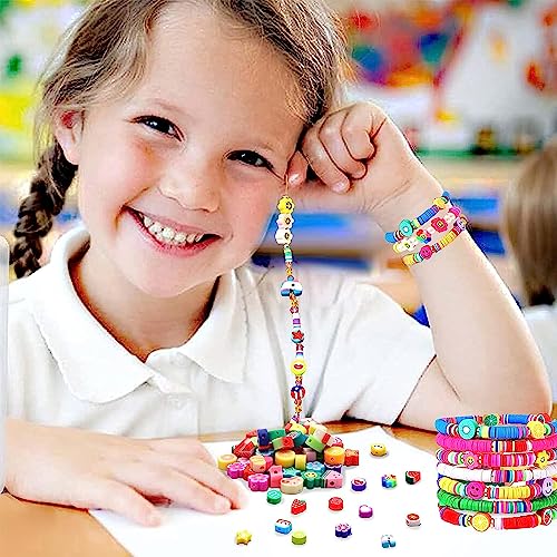 Natonhi 480 Pcs Polymer Clay Beads For Jewelry Bracelet Making Kit 24 Styles Preppy Beads Diy Arts And Crafts Kit Include Flower Smiley Face Bead Charms,Gifts For Girls Age 6-12 #TOP4