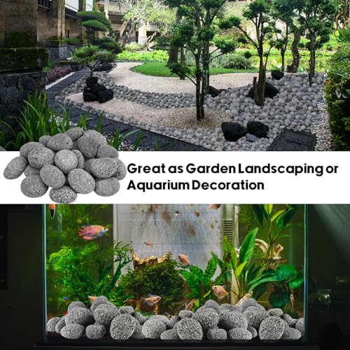 Image of Skyflame 2-3 Inch Natural Tumbled Lava Stones for Fire Pit Fireplace | 15 Pounds, Round Lava Rock Pebbles, Garden Landscaping Decoration, Cultivation of Potted Plants