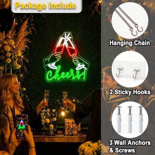 Image of Neon Sign, HSJNJKFU Cheers Neon Signs for Wall Decor Beer Signs for Man Cave, Party, Birthday, Home, Room Decor - Art Carving Design LED Light up Sign - USB Powered
