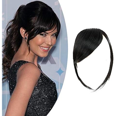 Shinon Thick Side Bangs Natural Clip on Bangs Real Human Hair Side Swept Bangs Clip in Fringe Bangs Hair Extensions Natural Black Cover