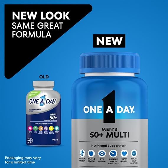 One A Day Mens 50+ Healthy Advantage Multivitamin, Multivitamin for Men with Vitamins A, C, E, B6, B12, Calcium and Vitamin D, Tablet, 200 Count (Pack of 1)