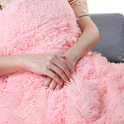 Noahas Shaggy Longfur Throw Blanket With Sherpa Warm Underside, Super Soft Cozy Large Plush Fuzzy Faux Fur Blanket, Lightweight Washable Kids Girls Room Decorative Blanket, 50''X60'', Light Pink #TOP1