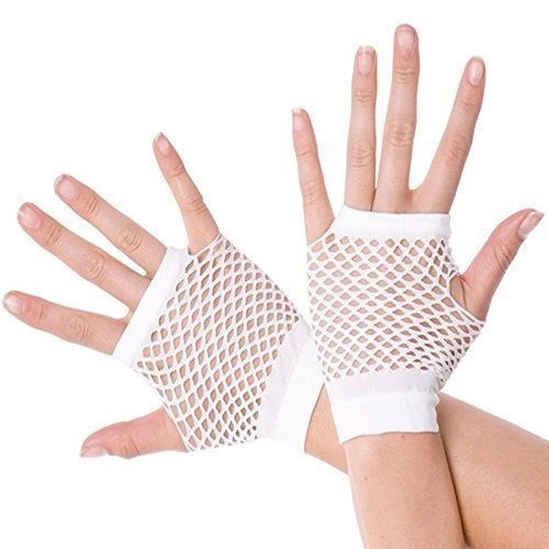 Runway Splash Women's White Short Fishnet Gloves Fingerless Fancy Dress 1980'S Neon Punk Rave Hen Night Tutu