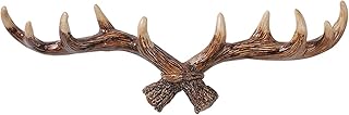 壁掛けフック 収納フック 壁面収納 鹿の角 壁飾り 動物 鹿ヘッド フック10個 鍵 帽子 アクセサリー収納 インテリア アンティーク 樹脂製 工芸品 北欧風 長さ約40cm (B)