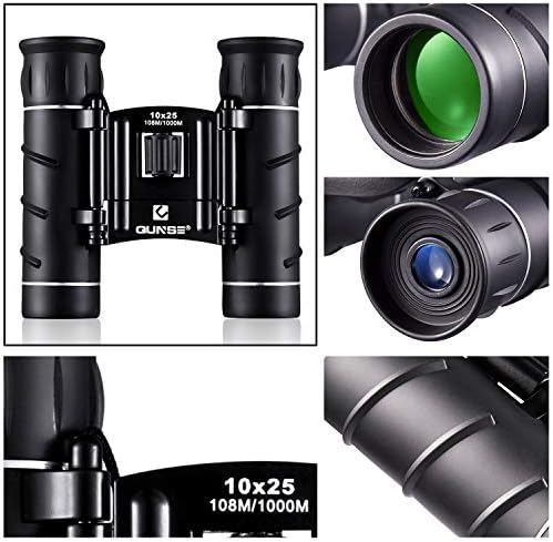 QUNSE Mini Pocket Small Binoculars, 10x25 Bird Watching Compact Folding Binoculars with Waterproof for Adults/Kids/Travelling/Sightseeing/Hunting