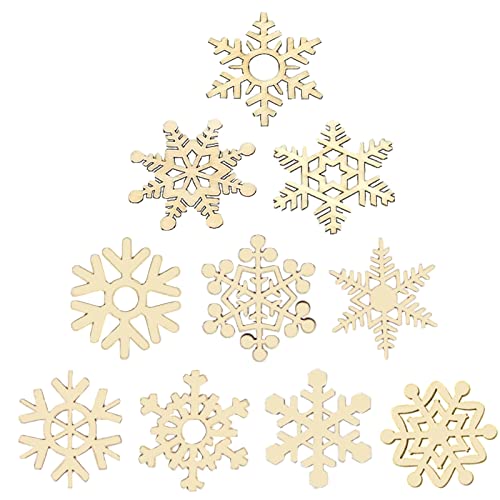 Pendentif Copeaux Bois Bricolage, Flocon Neige Suspendu Bois, Étiquettes Suspendues Arbres Noël, pour Décorations Festives Suspendues, Ornements l'arbre Noël, Étiquettes Décoration (10 Types Neige) Cover