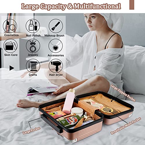 Lzttyee Small Hard Shell Cosmetic Case Travel Hand Luggage Portable Carrying Makeup Case Suitcase (Rose Gold) #TOP3