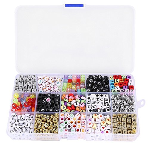 MUSEYA A Box of 1100pcs Mixed Acrylic Alphabet Letters Beads Cube Charms for DIY Loom Bands Bracelets