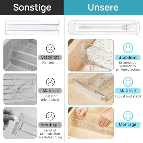 Vtopmart 8 Pack Schubladentrenner, Schubladentrenner Verstellbar (26.8-43.1cm), Transparente Schubladenteiler für Schubladen Organizer, Schminktisch, Badezimmer