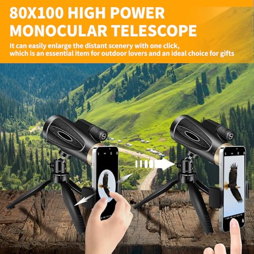 undefined Monocular Telescope 80x100 HD Monoculars for Adults with Tripod & Phone Adapter, Monoculars for Bird Watching Stargazing Camping Hiking Hunting Wildlife Travel-Black の商品画像 6