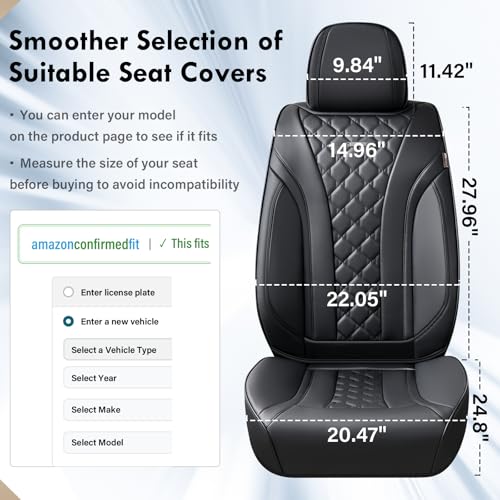 Coverado Leather Seat Covers, Car Seat Covers Full Set, Perforated Diamond Leather Car Seat Cover, Waterproof Car Seat Protector Seat Cushion, Universal 5 Seats Black Seat Cover Fit for Most Cars by Coverado - Used condition - Image 7