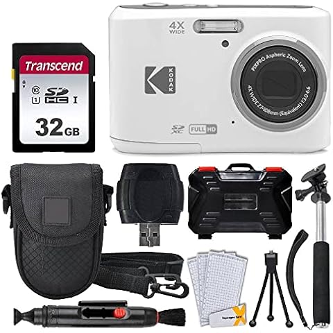 Kodak PIXPRO FZ45 Digital Camera + 32GB Memory Card + Point and Shoot Camera Case + Extendable Monopod + Lens Cleaning Pen + LCD Screen Protectors + Table Top Tripod – Ultimate Bundle (White) Cover