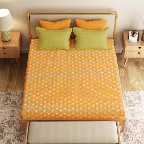 Image of Mytrident Bedsheet for Double Bed Queen Size |90 Inches x 100 Inches | Petal Pop Yellow