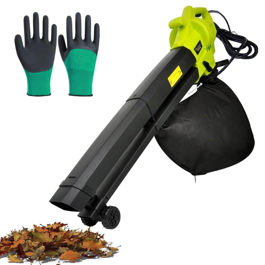 Soplador de hojas 3 en 1, aspiradora de hojas de 3000 W y trituradora con rueda, aspiradora de hojas de jardín con bolsa de recogida de hojas de 40 L, relación de trituración 16:1, para limpiar la
