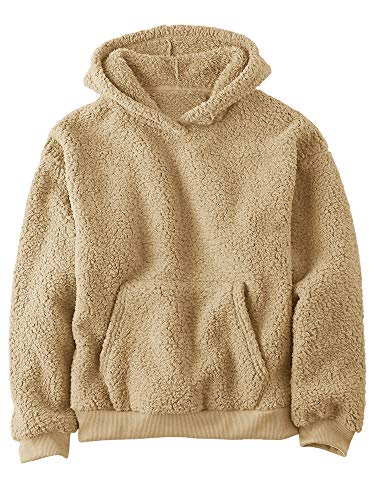 Gemijacka Pullover Kinder Kapuzenpullover Unisex Teddy-Fleece Sweatshirt mit Kapuze Jungen Mädchen Plüsch Winter Hoodie Beige 150 cm Cover