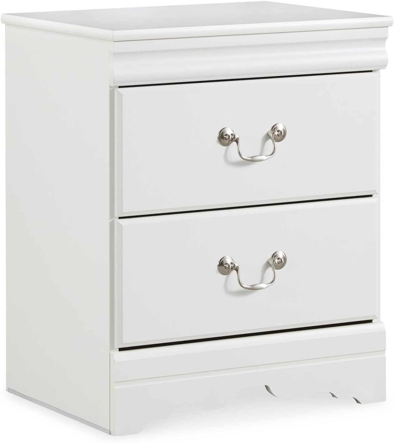 Signature Design by Ashley Anarasia White 2-Drawer Nightstand Bedside Table | Durable engineered wood, Classic Louis Philippe styling, Aged pewter-tone hardware, Space-saving organization