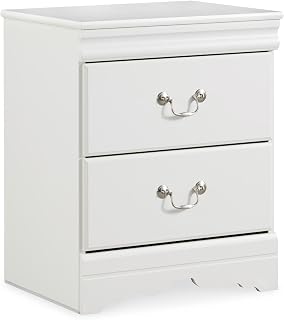 Signature Design by Ashley Anarasia White 2-Drawer Nightstand Bedside Table | Durable engineered wood, Classic Louis Philippe styling, Aged pewter-tone hardware, Space-saving organization