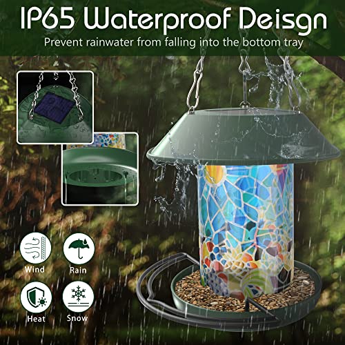 Solar Bird Feeder For Outside Hanging Or Wall Mount, Waterproof Squirrel Proof Wild Birdfeeder Solar Powered Led Garden Backyard Lantern Decoration Light, Gifts For Bird Lovers #TOP4