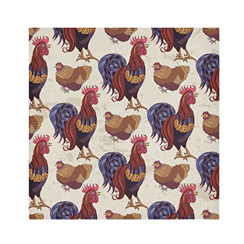 Dinner Table Cloth Napkins - Rooster Hens Chickens Cloth Napkins Set Of 6 Washable Dinner Napkin Cloth With Hemmed Edges Table Napkins For Wedding Party Holiday Dining Banquet, 20 X 20 Inch #TOP23